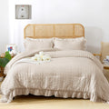 Jollyvogue Beige Queen Comforter Set, 3 Pieces Seersucker Comforters Queen Size, Lightweight & Fluffy Bedding Sets Queen For All