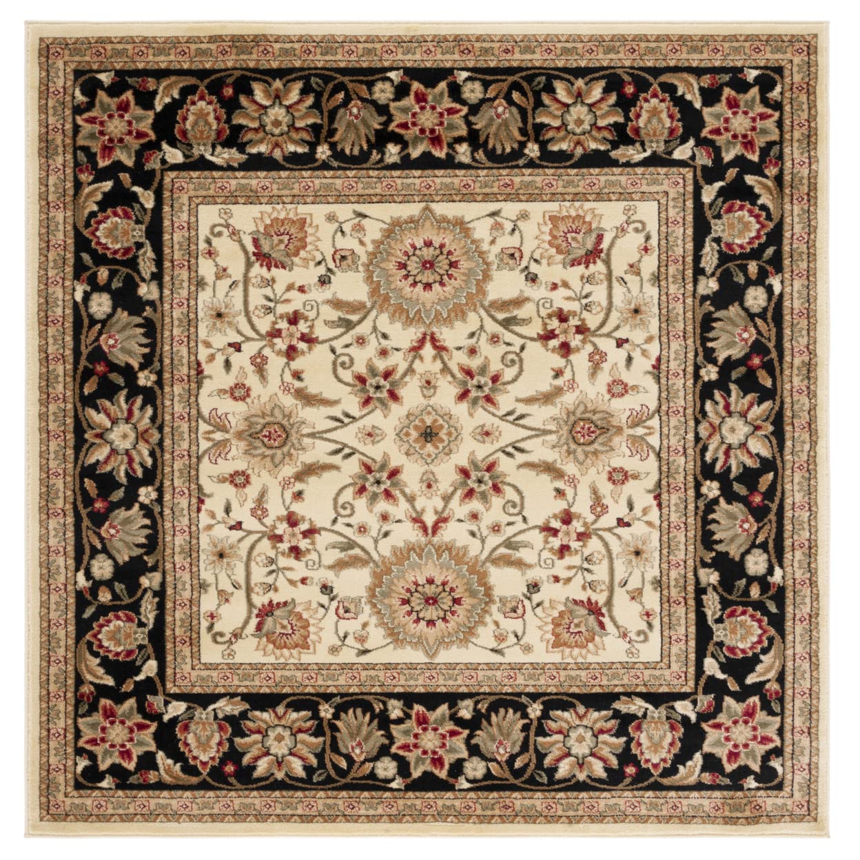 SAFAVIEH Lyndhurst Collection 53 Square Ivory/Black LNH212B Traditional Oriental Non-Shedding Living Room Bedroom Area Rug