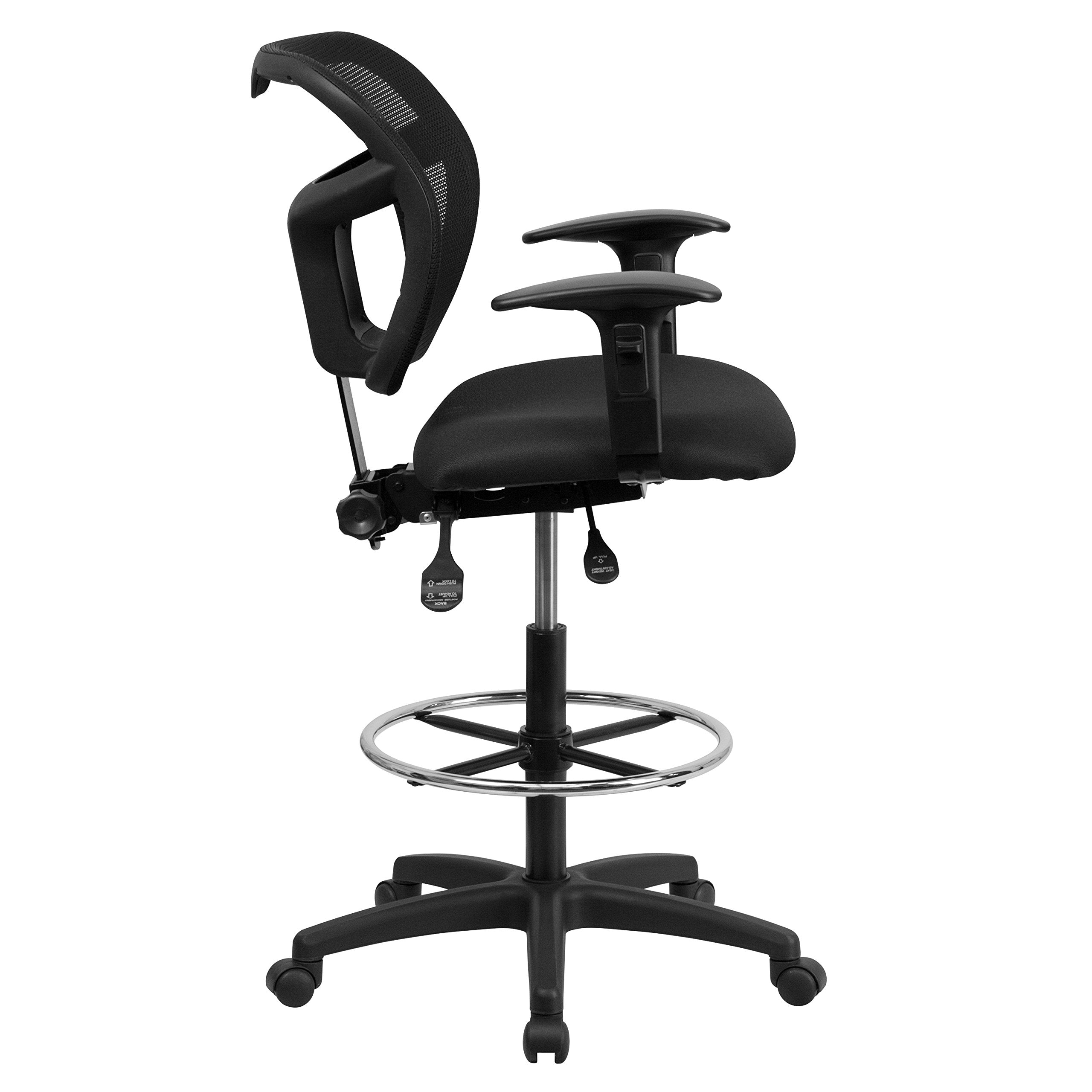 Flash Furniture Regina Mid-Back Black Mesh Drafting Chair With Back Height Adjustment And Adjustable Arms