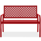 Best Choice Products Outdoor Bench 2-Person Metal Steel Benches Furniture For Garden, Patio, Porch, Entryway W/Geometric Backrest, 790Lb Capacity - Rose Red