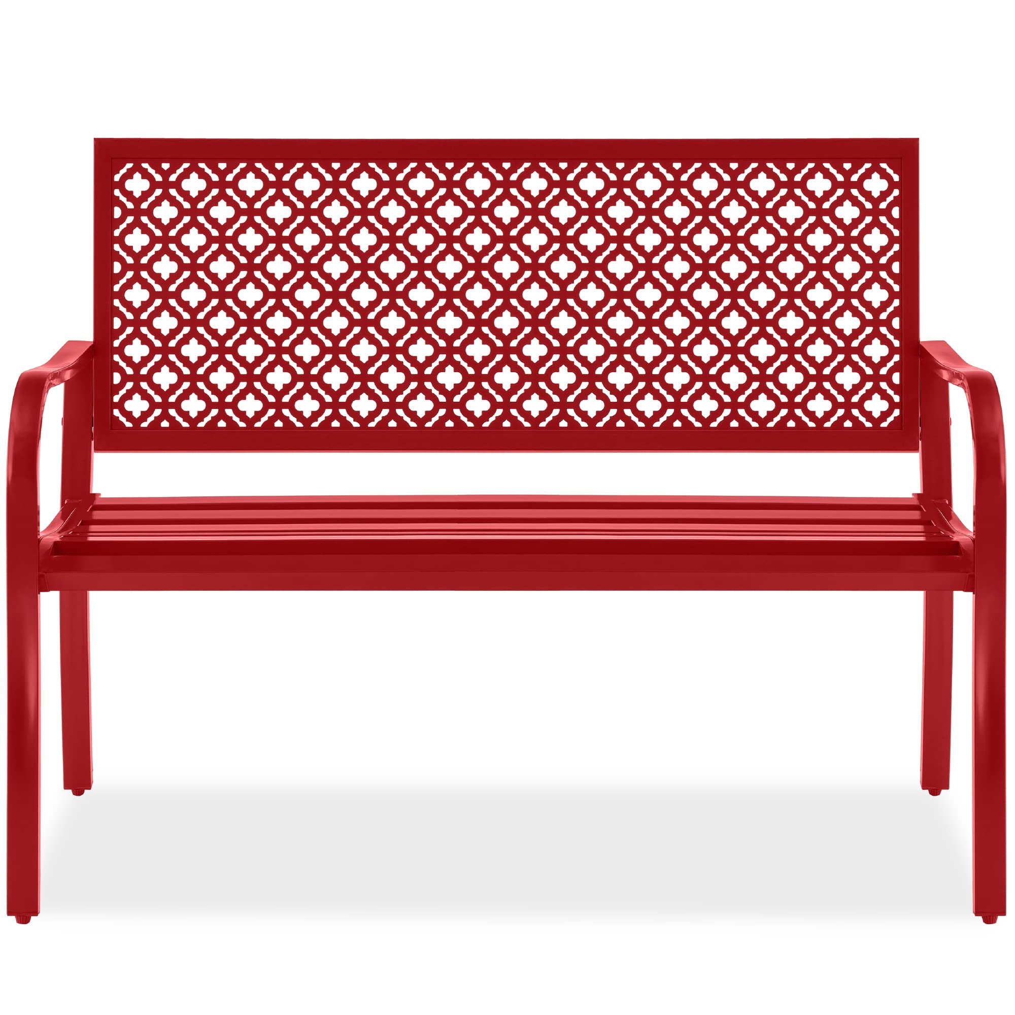 Best Choice Products Outdoor Bench 2-Person Metal Steel Benches Furniture For Garden, Patio, Porch, Entryway W/Geometric Backrest, 790Lb Capacity - Rose Red