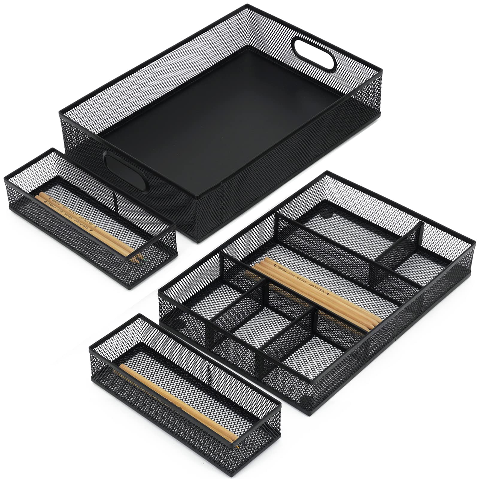 Neudeco Desk Drawer Organizer With 6 Adjustable Dividers, Metal Pen Organizer For Desk Drawer,Mesh Office Desk Drawer Organizer