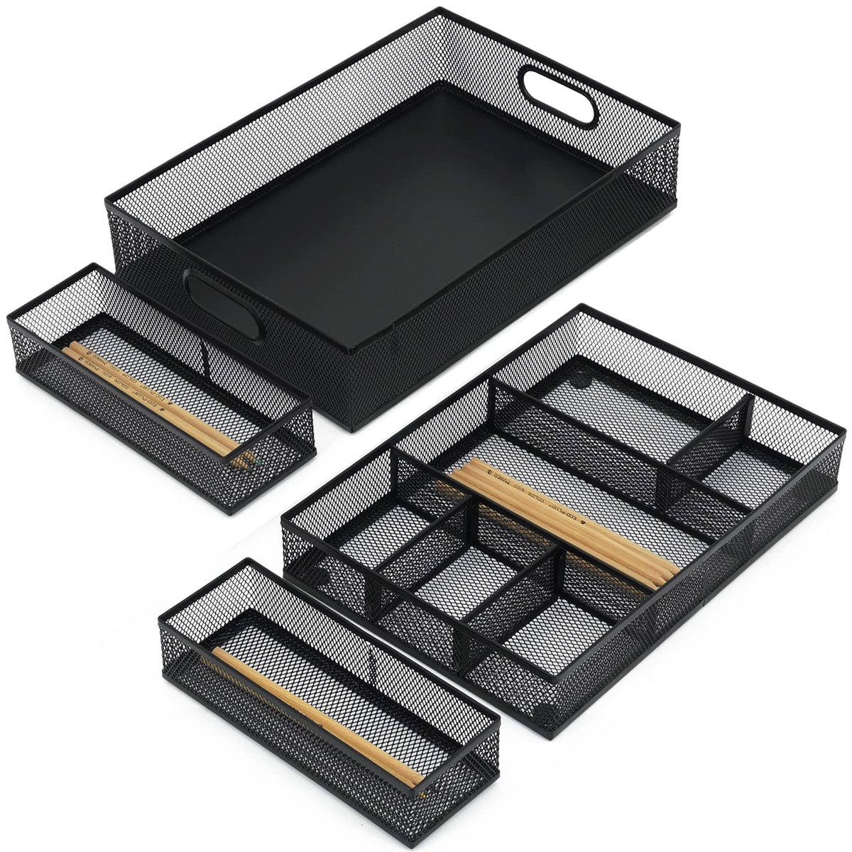 Neudeco Desk Drawer Organizer With 6 Adjustable Dividers, Metal Pen Organizer For Desk Drawer,Mesh Office Desk Drawer Organizer
