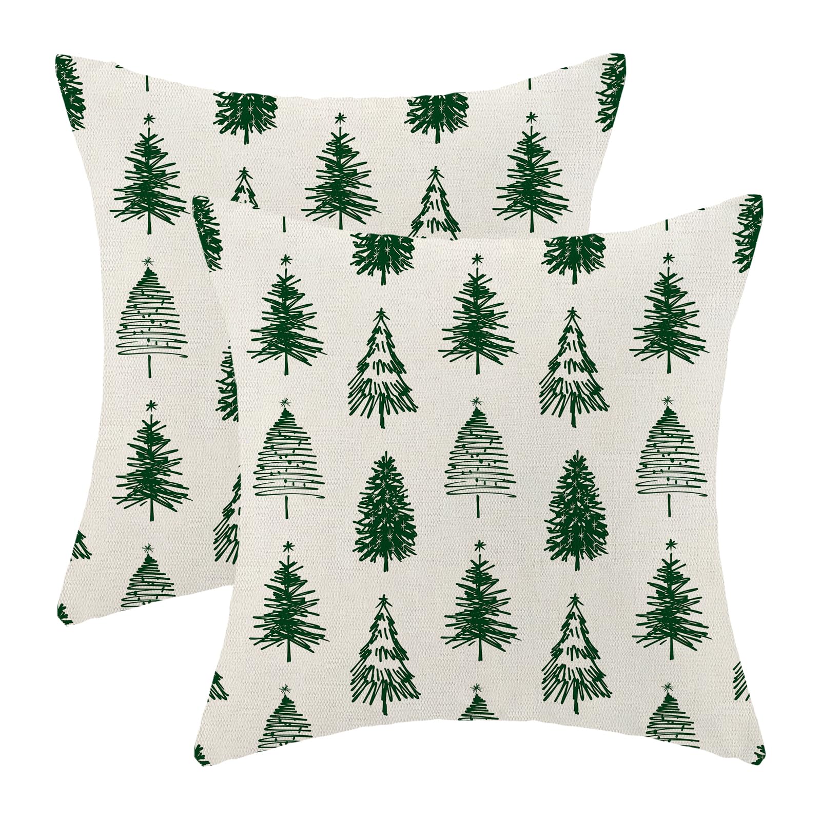 Aeioae Christmas Pillow Covers 18X18 Inch Set Of 2 Green Christmas Trees Throw Pillows Case,Holiday Outdoor Decorative Farmhouse