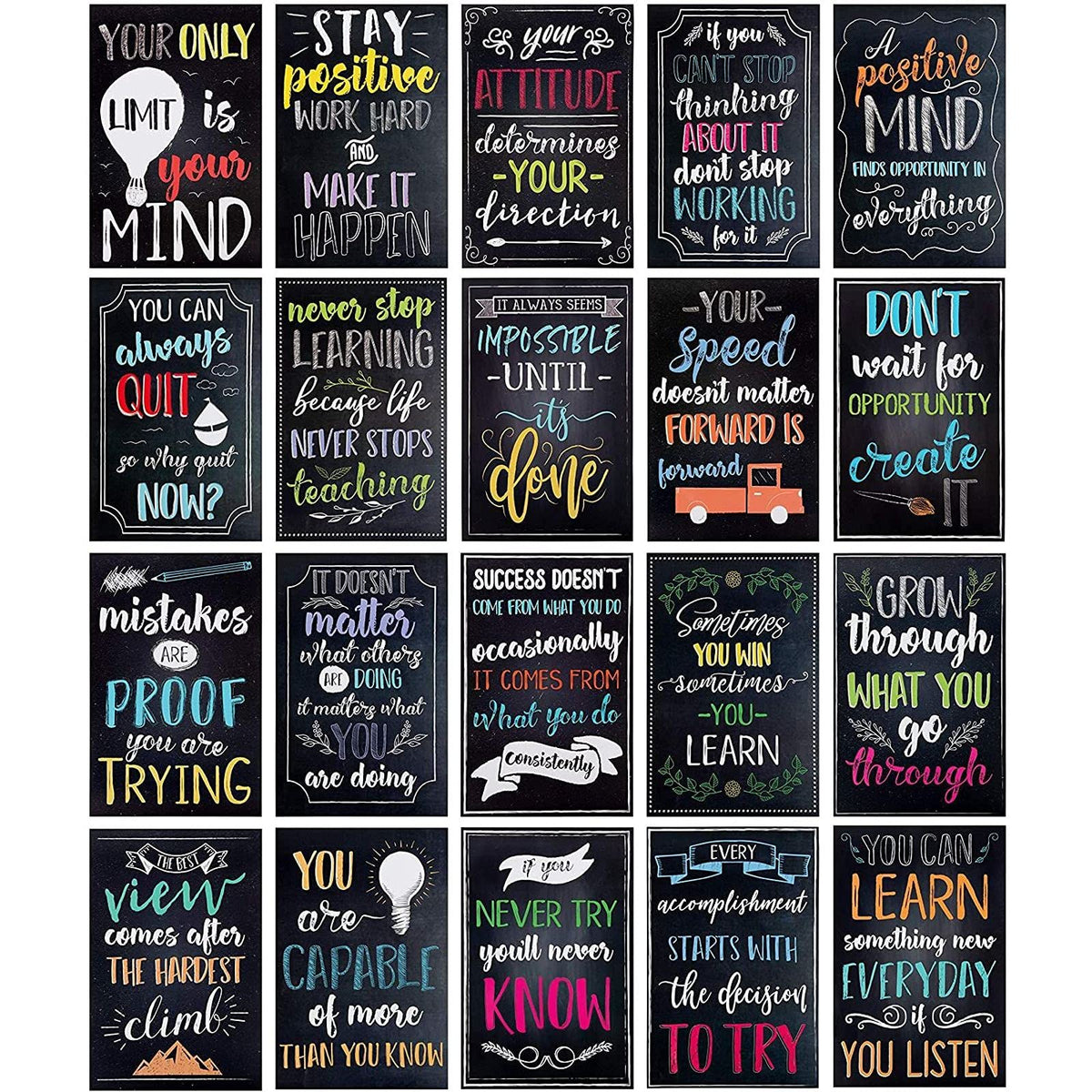 Juvale 20 Pack Motivational Posters With Positive Quotes For Middle And High School Classrooms, Bulletin Boards, And Gifts, Insp