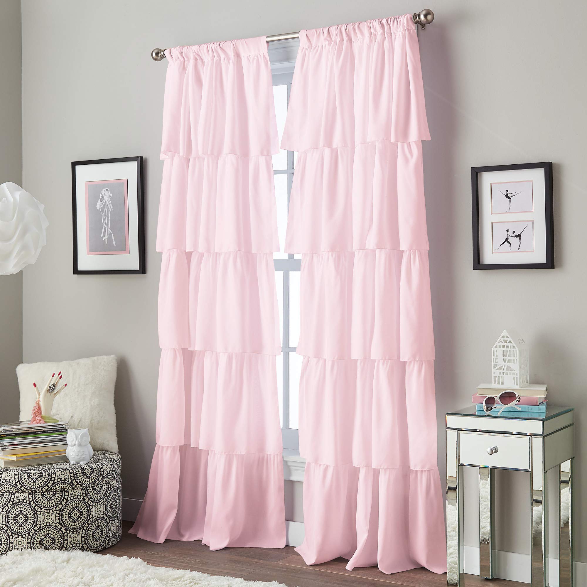 Flounced Ruffle Rod Pocket Curtain Panel, 95 Inch, Pink, 1 Panel, 1Q82460Apk