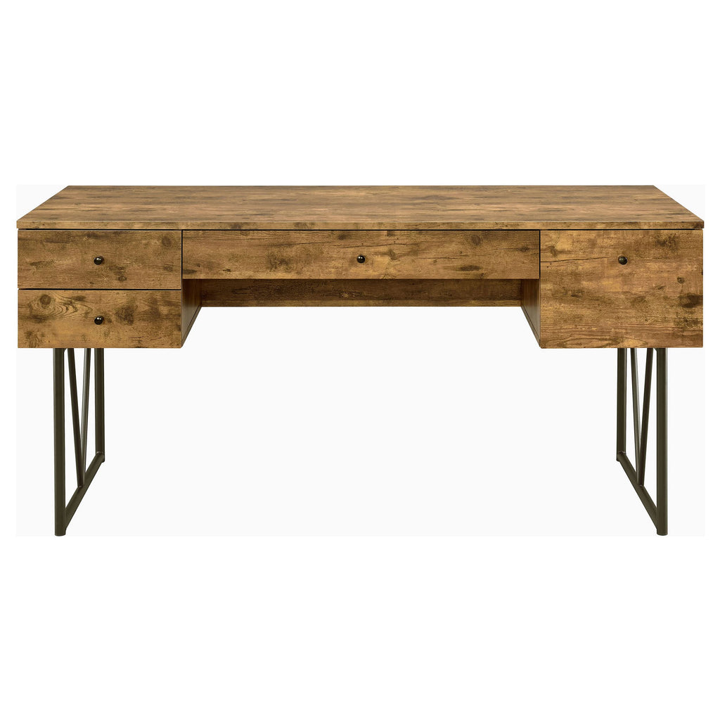 Coaster Home Furnishings Analiese Rustic 63-Inch 4-Drawer Home Office Computer Writing Desk Study Table with Storage Engineered Eco-Friendly Wood Look Laminate Sturdy Steel Base Rustic Nutmeg 800999