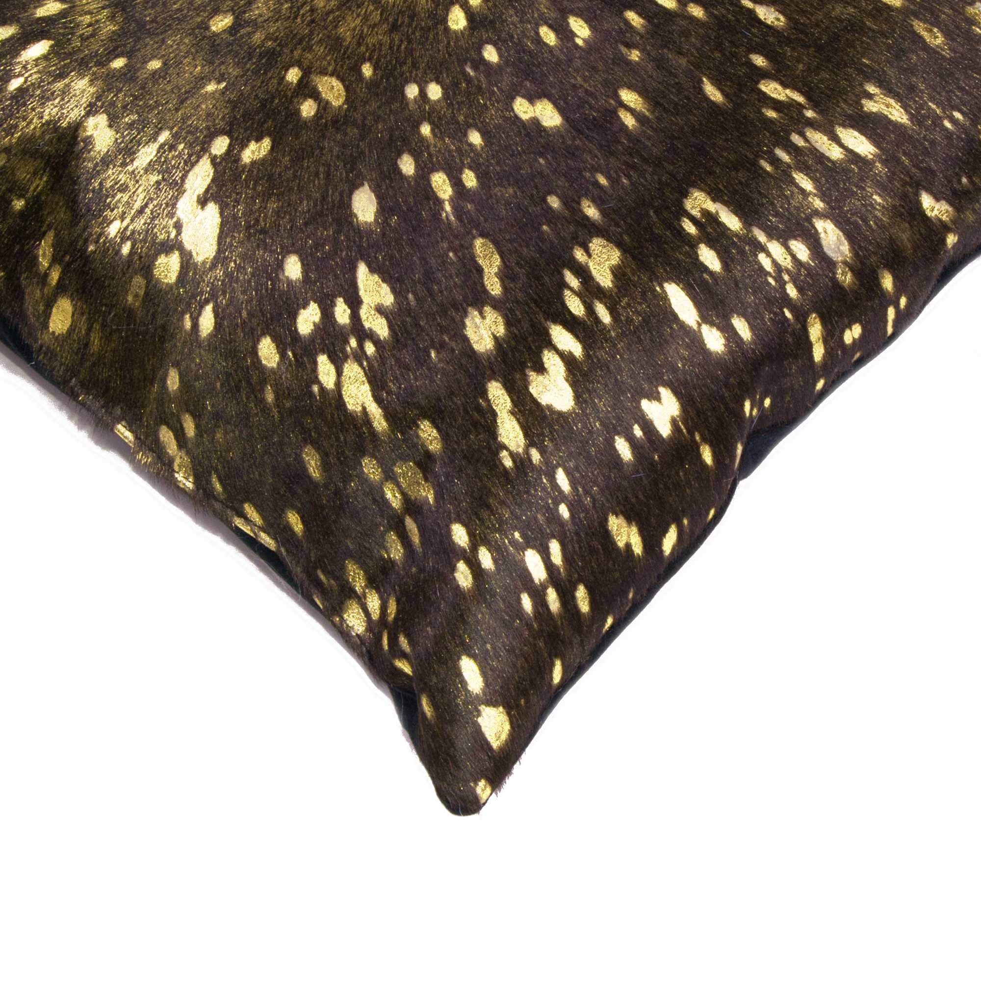 HomeRoots Kitchen Decorative Cowhide Pillow - 12' x 20' x 5', Chocolate and Gold