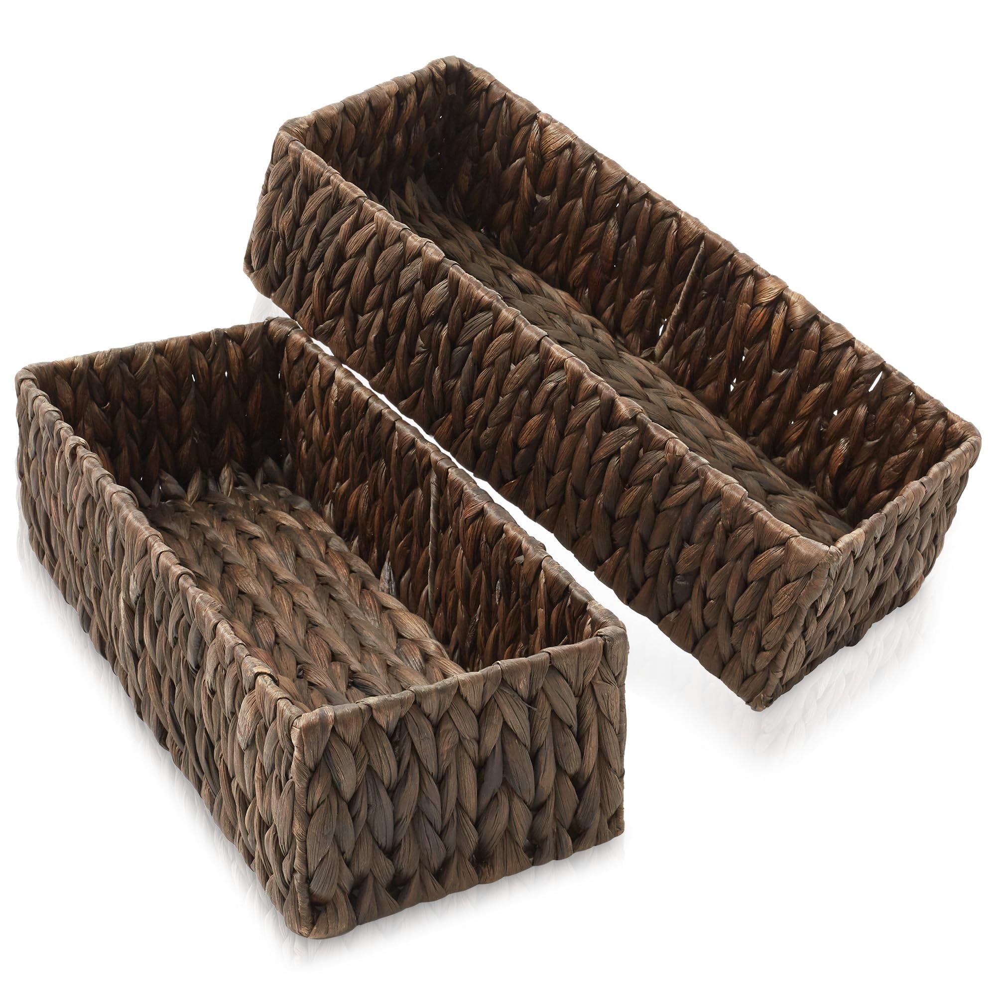 Casafield Set of 2 Bathroom Storage Baskets, Natural - Seagrass, 16 W x 6.75 D x 4.25 H, Woven Toilet Tank Topper Bins for Organ
