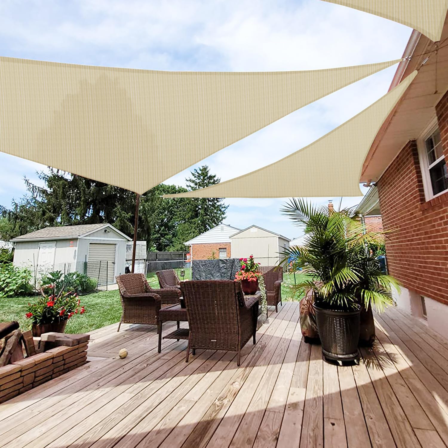 Patio Paradise 12' X12'X 12' Beige Sun Shade Sail Triangle Canopy - Permeable Uv Block Fabric Durable Outdoor - Customized Avail