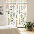 Ambesonne Leafy Art Curtains, Modern Scandi Leaves And Minimalist Flowers With Stripes Pastel Tone, Window Treatments 2 Panel Se