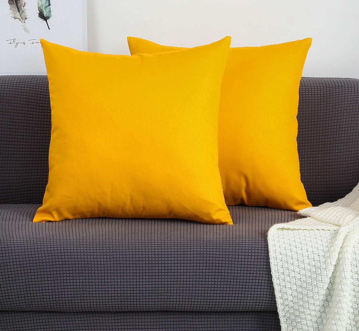Tangdepot Handmade Decorative Solid 100% Cotton Canvas Throw Pillow Covers/Pillow Shams, (24' X24' , Gold Yellow, 1 Count (Pac