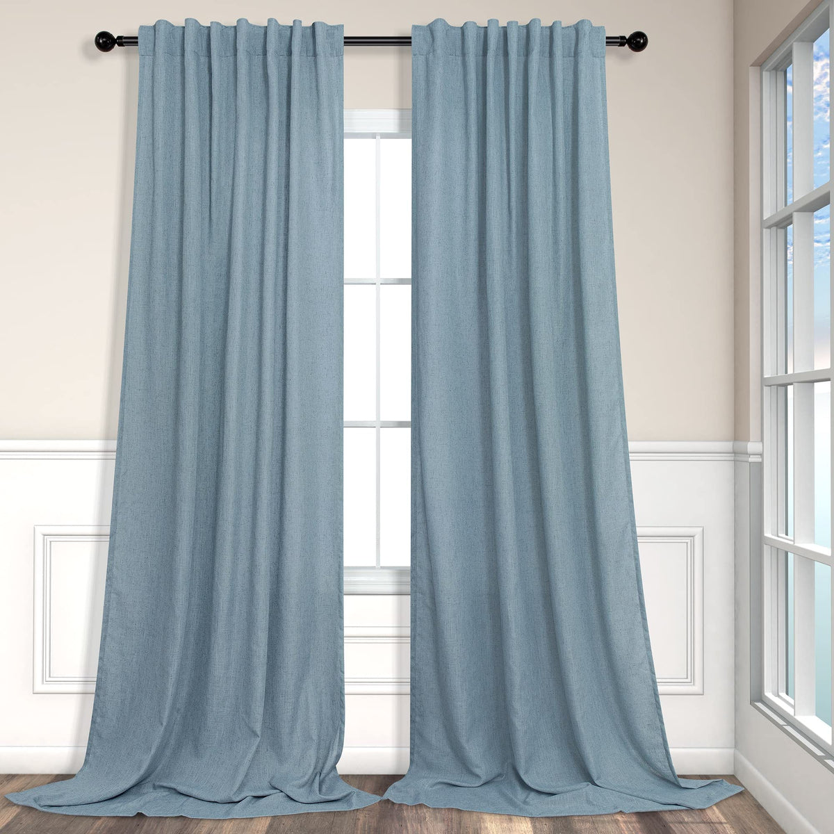 Pitalk Living Room Extra Wide 60 Inch Curtains 2 Panels Back Tab Pocket Light Blue Curtains For Sliding Glass Patio Doors Semi S