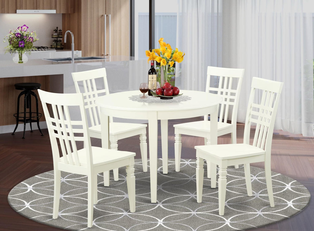 East West Furniture BOLG5-LWH-W 5 Piece Dining Table Set for 4 Includes a Round Kitchen Table and 4 Dinette Chairs, 42x42 Inch, Linen White