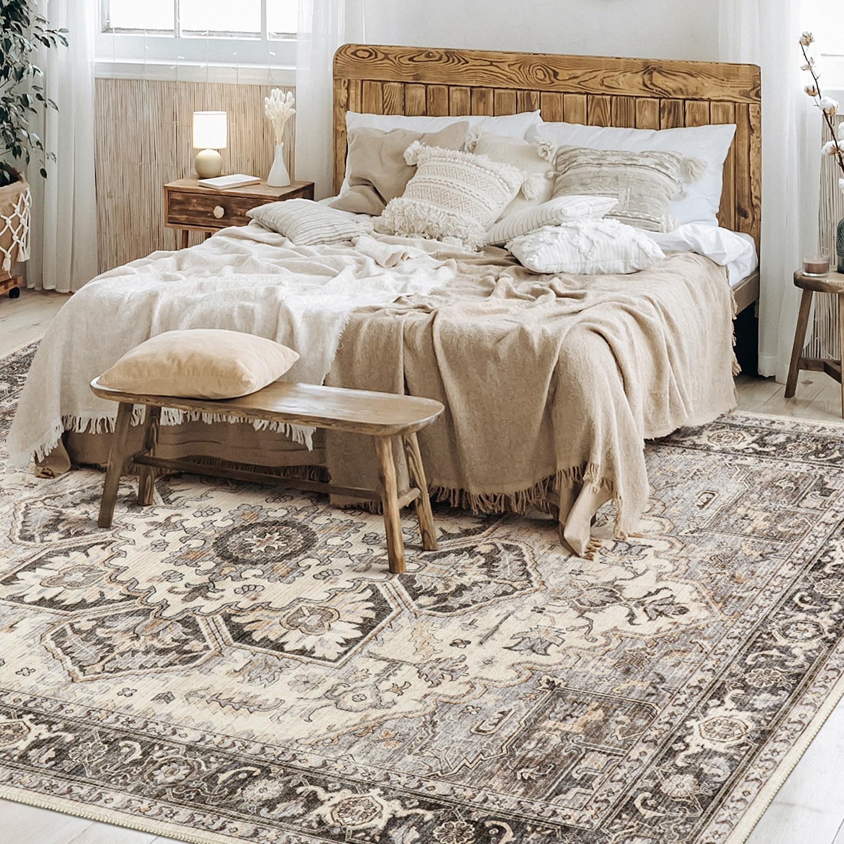 Homewill Area Rug Living Room Rugs - 9X12 Soft Machine Washable Oriental Vintage Floral Distressed Rug Large Indoor Floor Carpet
