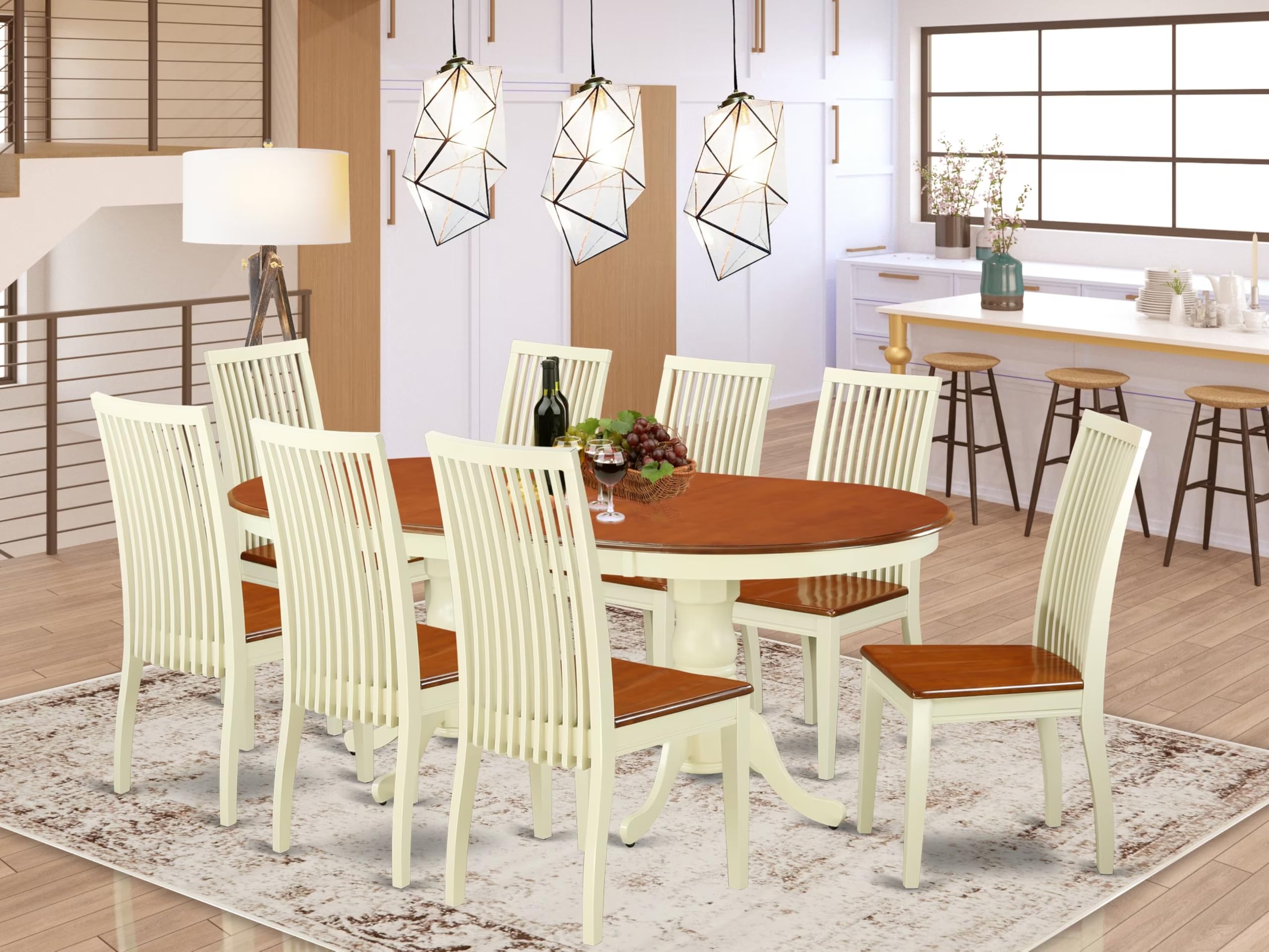 East West Furniture Plip5-Bmk-W 5 Piece Dinette Set For 4 Includes An Oval Dining Room Table With Butterfly Leaf And 4 Kitchen Dining Chairs, 42X78 Inch, Buttermilk & Cherry
