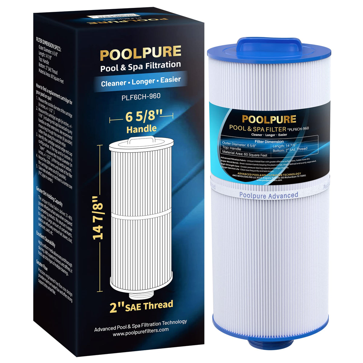Poolpure Plf6Ch-960 Spa Filter Replaces Pjw60Tl-F2S, Jacuzzi Filters J-300, J400, Filbur Fc-2800, 6540-476, 6540-383, Hot Tub Fi
