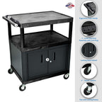 Luxor Lp40Ce-B Endura 3-Shelf Presentation Cart With Cabinet, 40-1/4' Height, Black