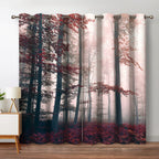 Jekeno Fall Tree Forest Blackout Curtains Autumn Orange Leaves Mystic Foggy Forest Fall Nature Scenery Wood Room Decor for Hallo