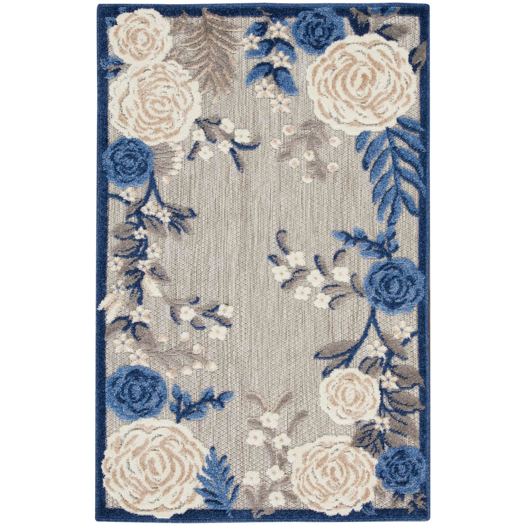Nourison Aloha Indoor-Outdoor Blue Grey 2'8' X 4' Area Rug, Easy Cleaning, Non Shedding, Bed Room, Living Room, Dining Room, Ba