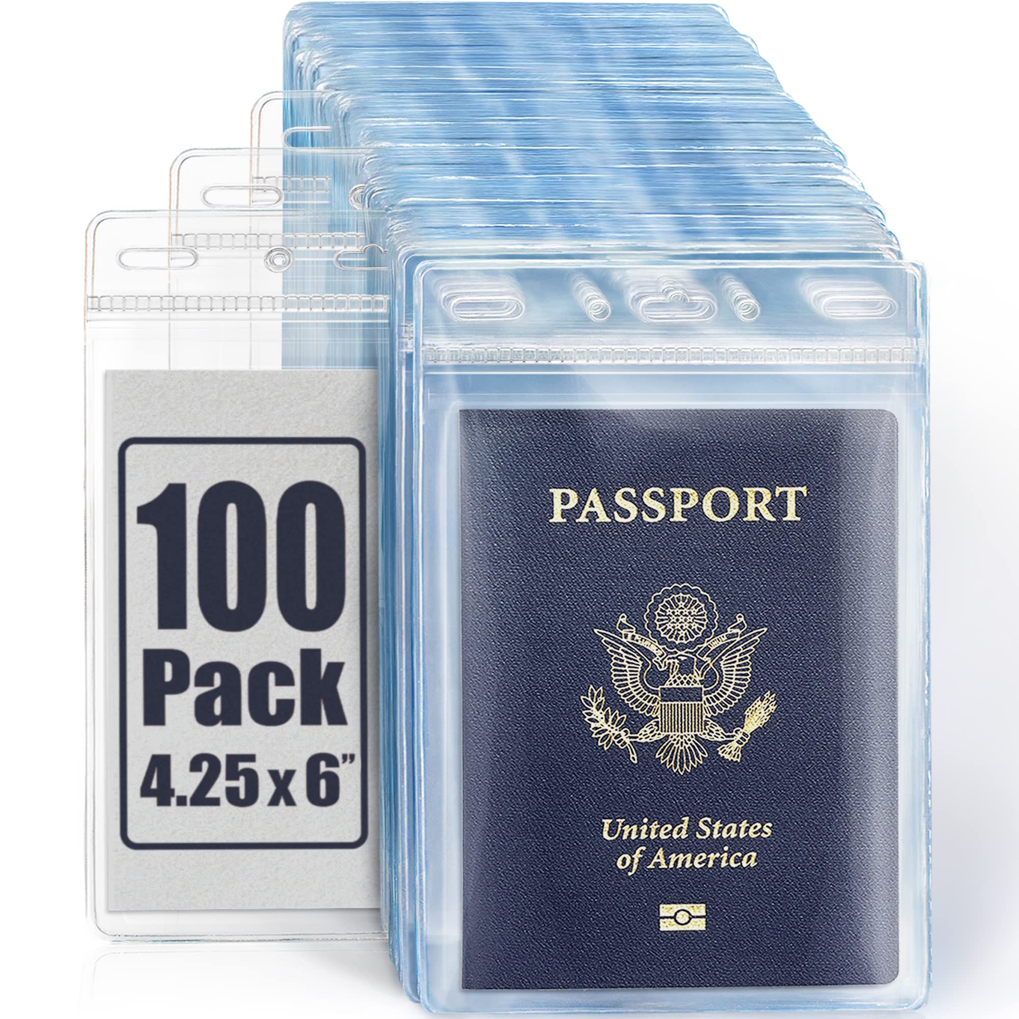 Mifflin-Usa Passport & Card Holders (Clear, 4X6 Inches, 100 Pack), Extra Large Id Name Badge Holder, Zipperless Vertical Plastic
