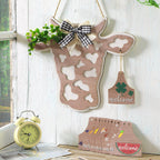 Maitys 13 Pcs Cow Head Door Wreath Sign Welcome Cow Door Hanger Rustic Wooden Cow Decor Hanging Farmhouse Cow Decorations With B