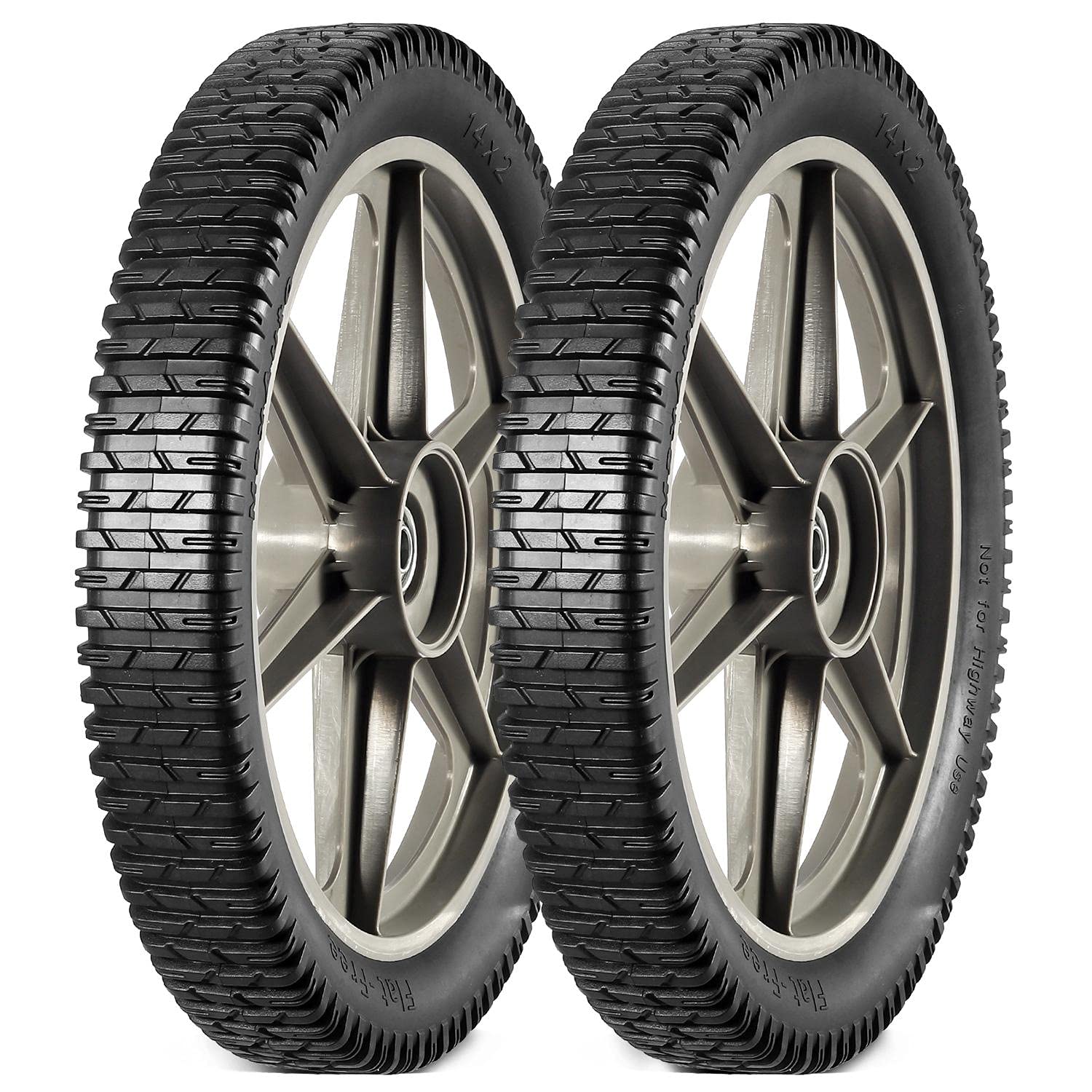 Maxauto 14 X 1.75' Spoked Plastic Wheel With Tire Replacement For Craftsman Mower, Black,2 Pack, 1.75' Offset Hub Length,1/2'