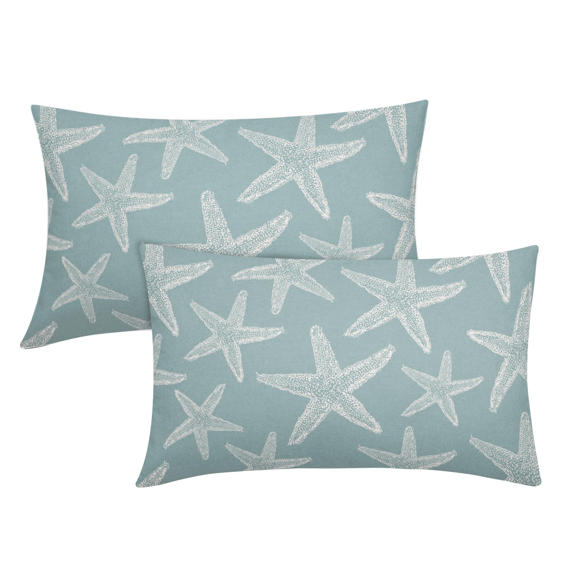 Seafoam Blue Starfish Ocean Lumbar Pillow Covers 12X20 Inch Summer Nautical Coastal Beach Decorative Pillow Cases Set Of 2 Cotto