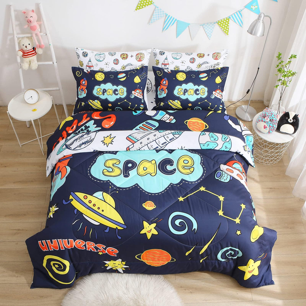 Yasida 7 Piece Kid Comforter Set Full Size Outer Space Bedding Set For Teen Boys Astronauts Full Bed Sheets And Comforter Set Un