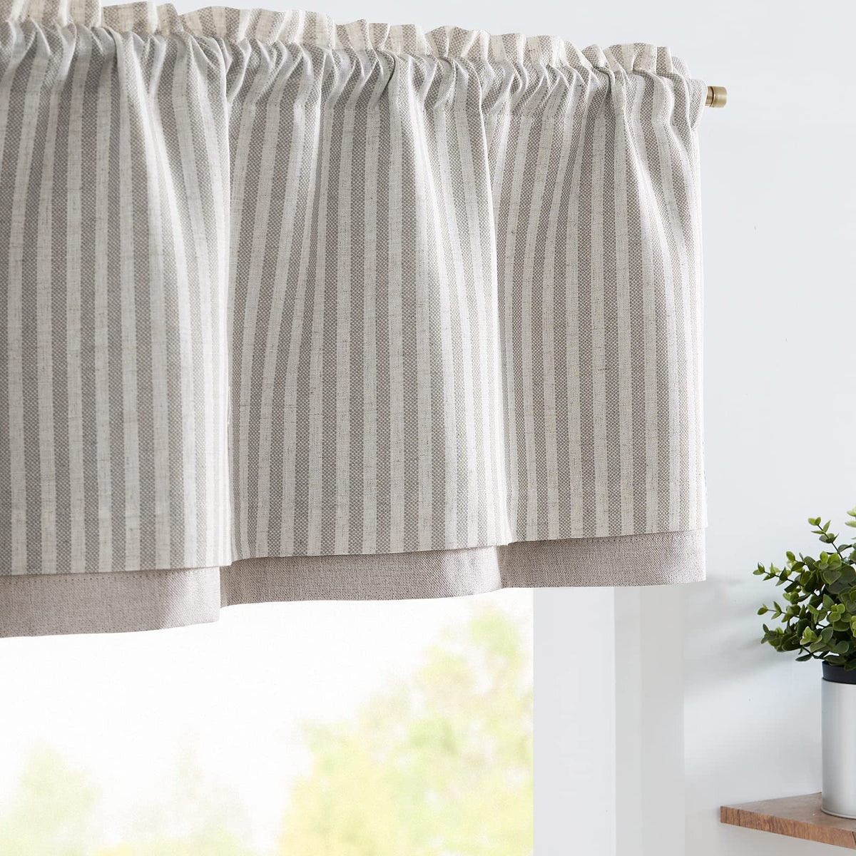 Jinchan Linen Valance Curtain Striped Valance For Windows 16 Inch Blackout Kitchen Curtain Farmhouse Double Layer Valance For Li