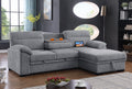 Kipling II 94W Light Gray Chenille Fabric Sleeper Sectional Sofa with Right-Facing Chaise, Cupholders, USB Charging port