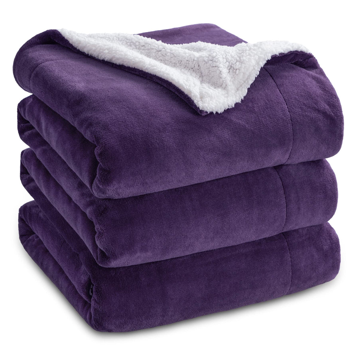 Bedsure Sherpa Fleece Queen Size Blankets For Bed - Thick And Warm Blankets For Winter, Soft And Fuzzy Blanket Queen Size, Purpl