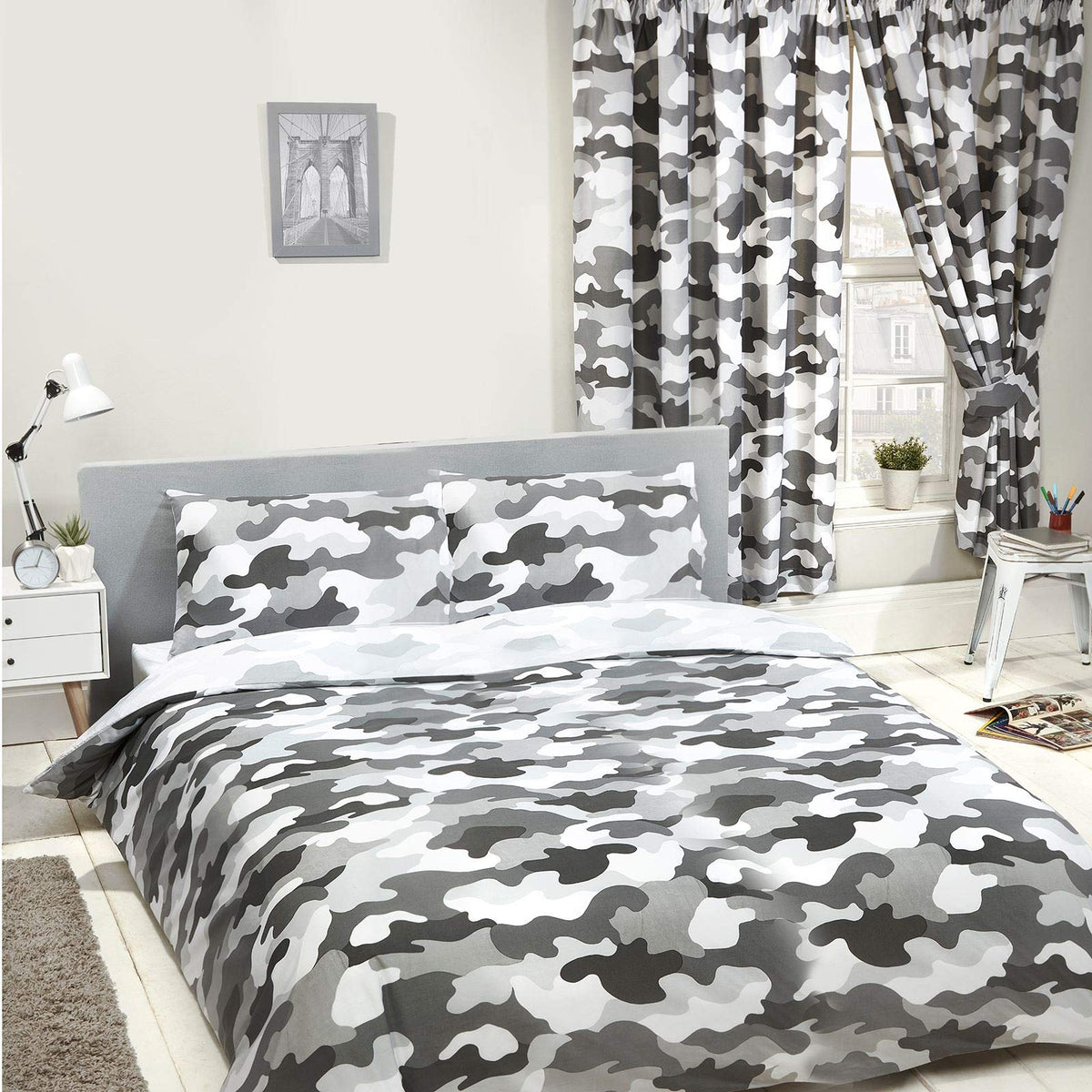 Price Right Home Grey Army Camouflage Reversible Uk Double/Us Full Unfilled Duvet Cover And Pillowcase Set