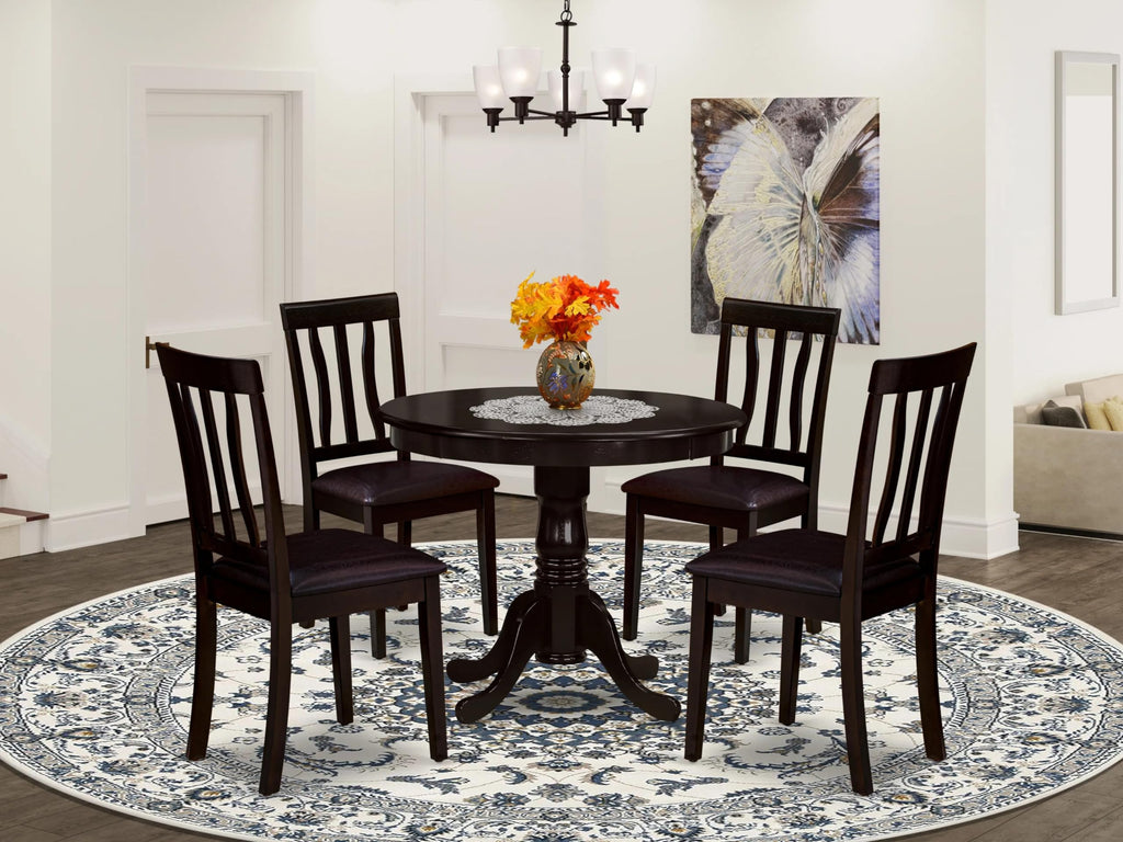 East West Furniture ANTI5-CAP-LC 5 Piece Dining Room Furniture Set Includes a Round Kitchen Table with Pedestal and 4 Faux Leather Upholstered Dining Chairs, 36x36 Inch, Cappuccino