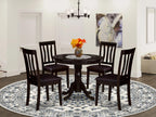 East West Furniture ANTI5-CAP-LC 5 Piece Dining Room Furniture Set Includes a Round Kitchen Table with Pedestal and 4 Faux Leather Upholstered Dining Chairs, 36x36 Inch, Cappuccino