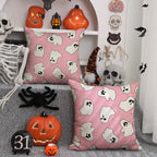 Dfxsz Halloween Pillow Covers 18X18 Inch Set Of 2 Happy Halloween White Ghost Decor Pink Pillow Covers Happy Halloween Sofa Bed
