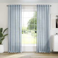 Blue Linen Curtains 108 Inches Long for Living Room 2 Panels Set Back Tab Pocket Farmhouse Boho Light Filtering Semi Sheer Dusty