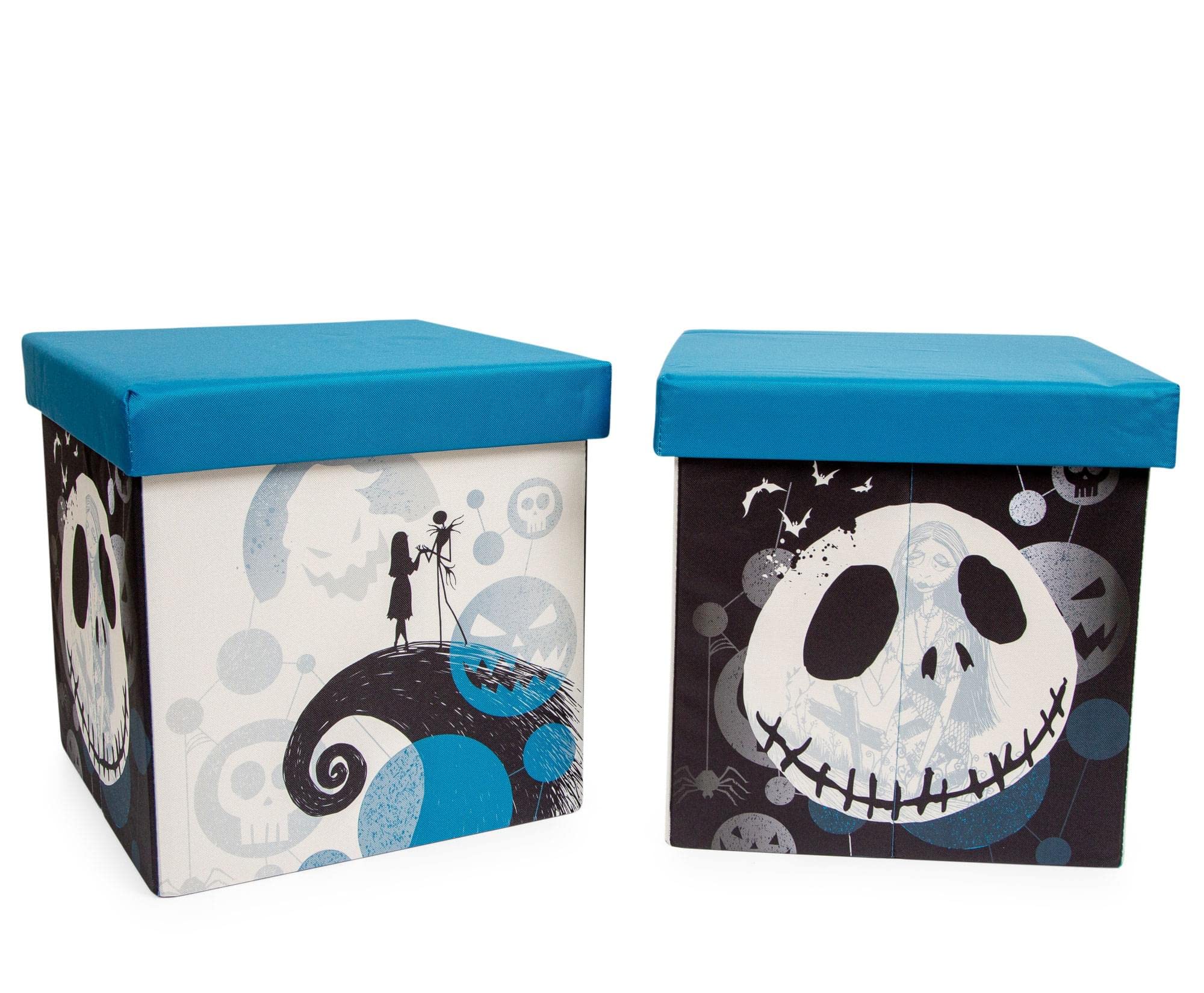 Disney The Nightmare Before Christmas Jack & Sally 15-Inch Storage Bin Cube Organizers, Set Of 2 | Fabric Basket Container, Cubb