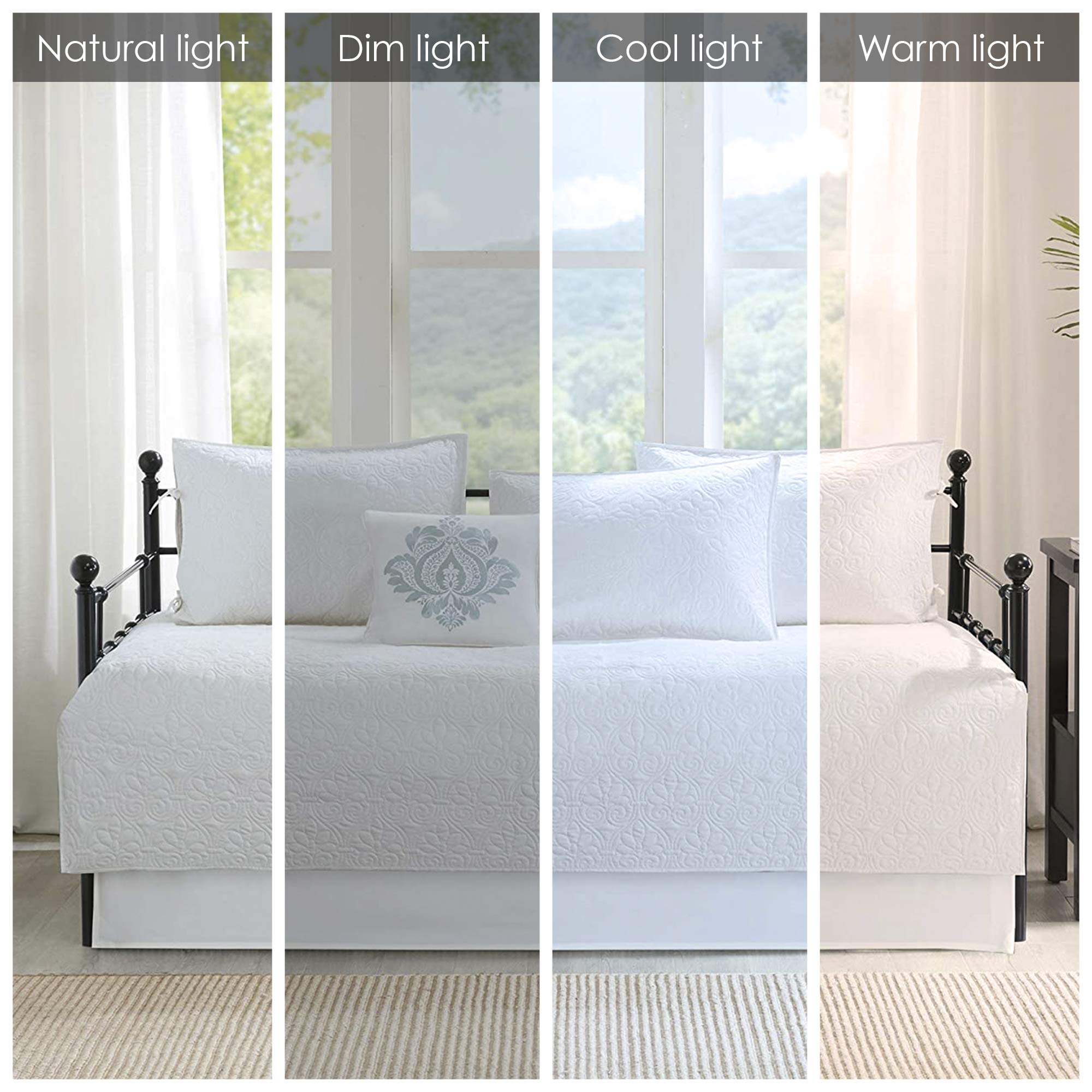 Madison Park Cotton Daybed Cover Set-Double Sided Quilting Classic Cottage Design All Season Bedding With Bedskirt, Matching Shams, Decorative Pillow, 75'X39', Quebec White 6 Piece