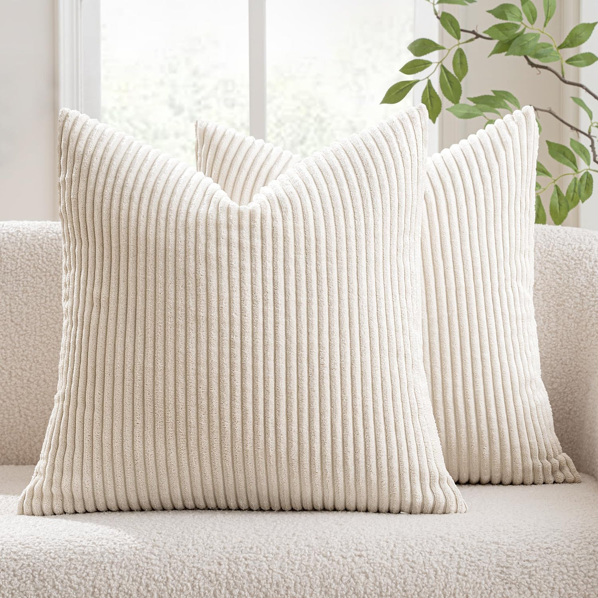Miulee Pack Of 2 Corduroy Pillow Covers Soft Soild Cushion Cases Decorative Square Throw Pillow Covers Cream White Pillowcases F