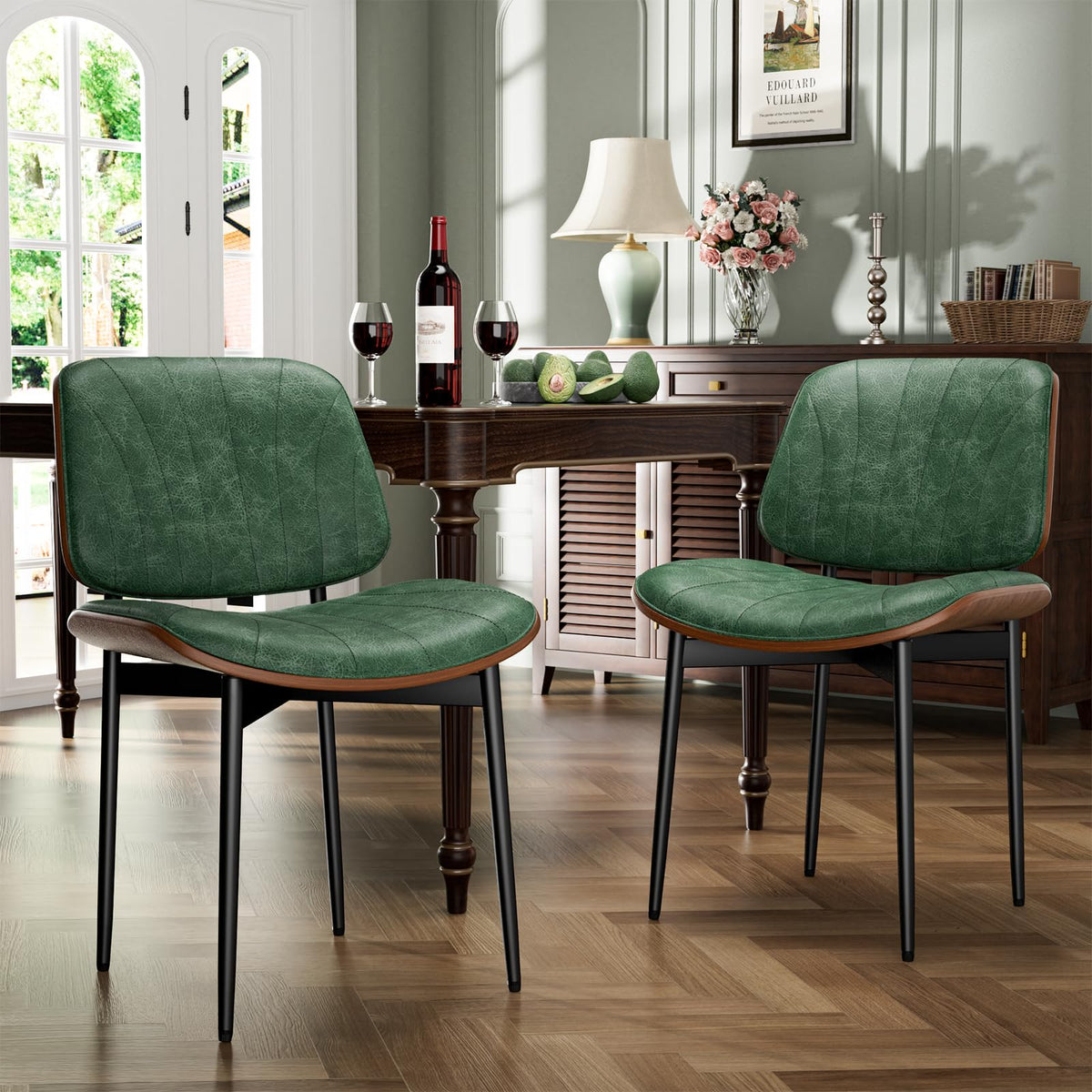 Yafiti Dining Chairs Set Of 2, Dining Room And Kitchen Chairs, Mid Century Modern Accent Chair, Upholstered Pu Leather Chairs Fo