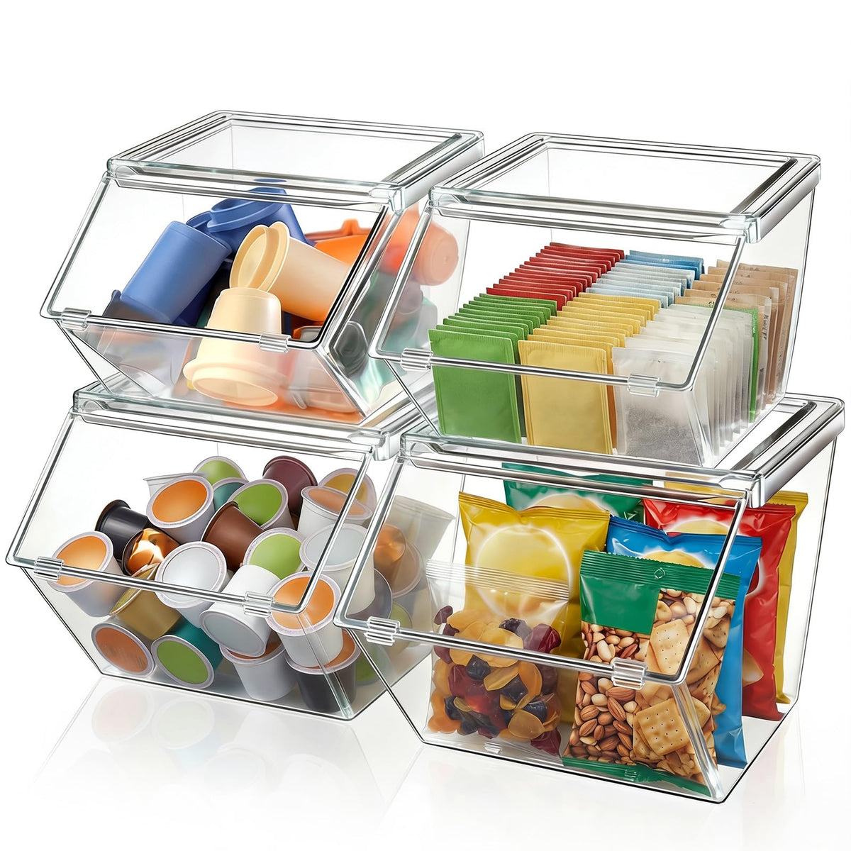 Yerliker 4 Pcs Clear Stackable Storage Bins with Lids, Large+extra Large