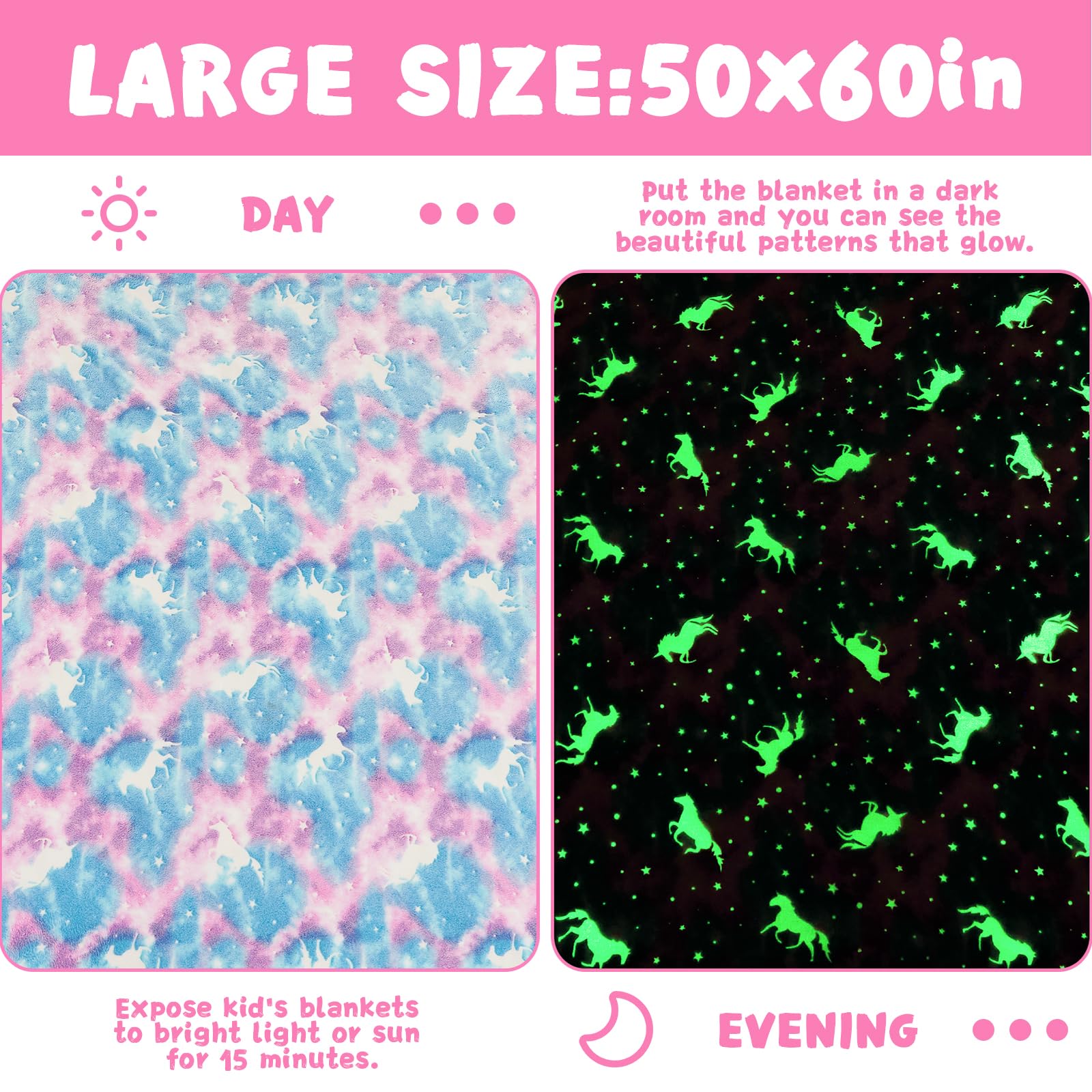 Inhand Unicorn Toys Glow In The Dark For Blanket,Unicorn Gifts For Girls Age 1 2 3 4 5 6 7 8 9 10 Birthday Halloween Christmas C