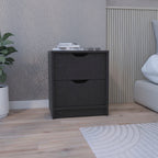 Double Drawer Nightstand 19" H, Bedside Table, Black