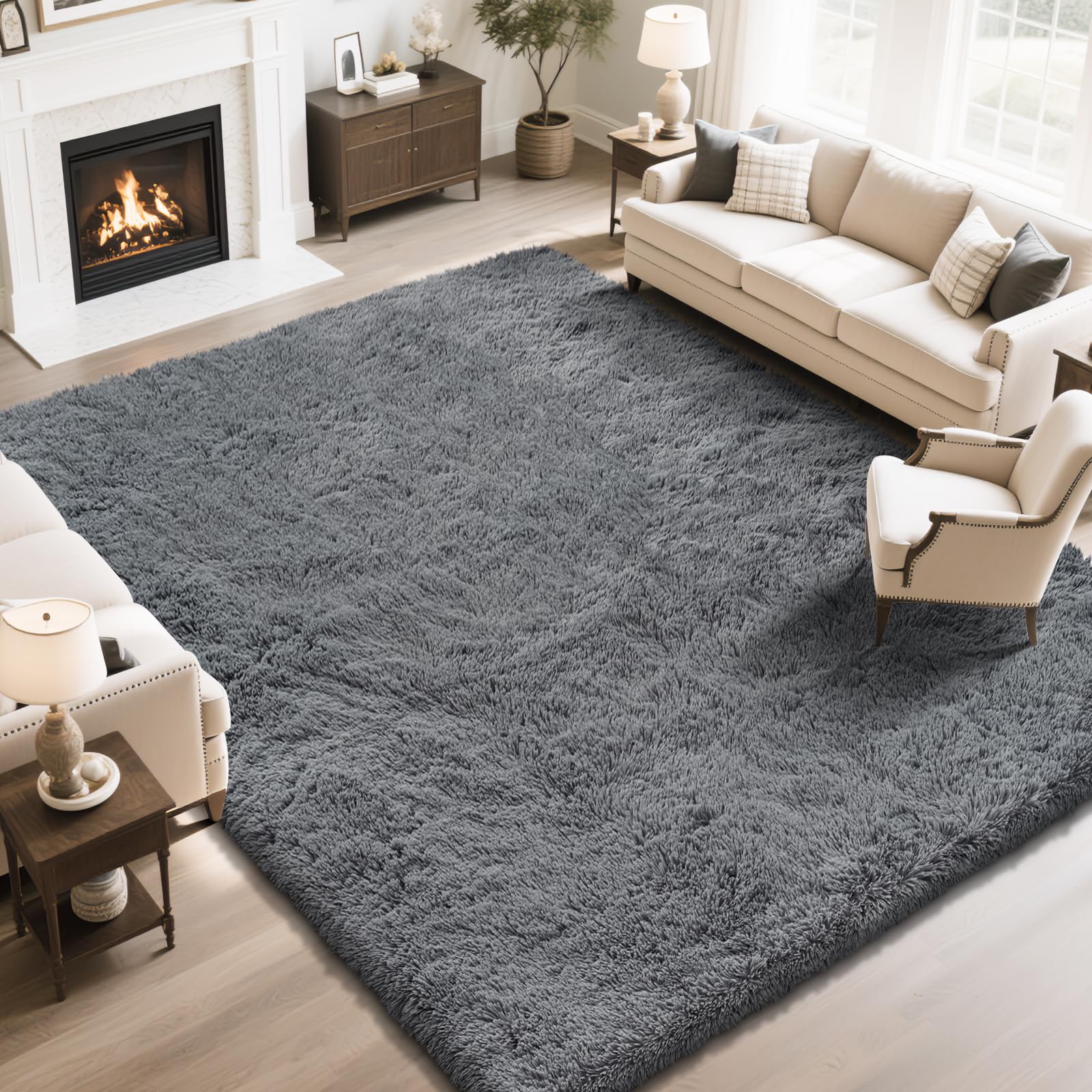 yongyangjuxin Fluffy Rug Shaggy Area Rug, Dark Grey 10x14 Area Rugs for Bedroom, Super Soft Shaggy Rugs for Living Room Bedroom 