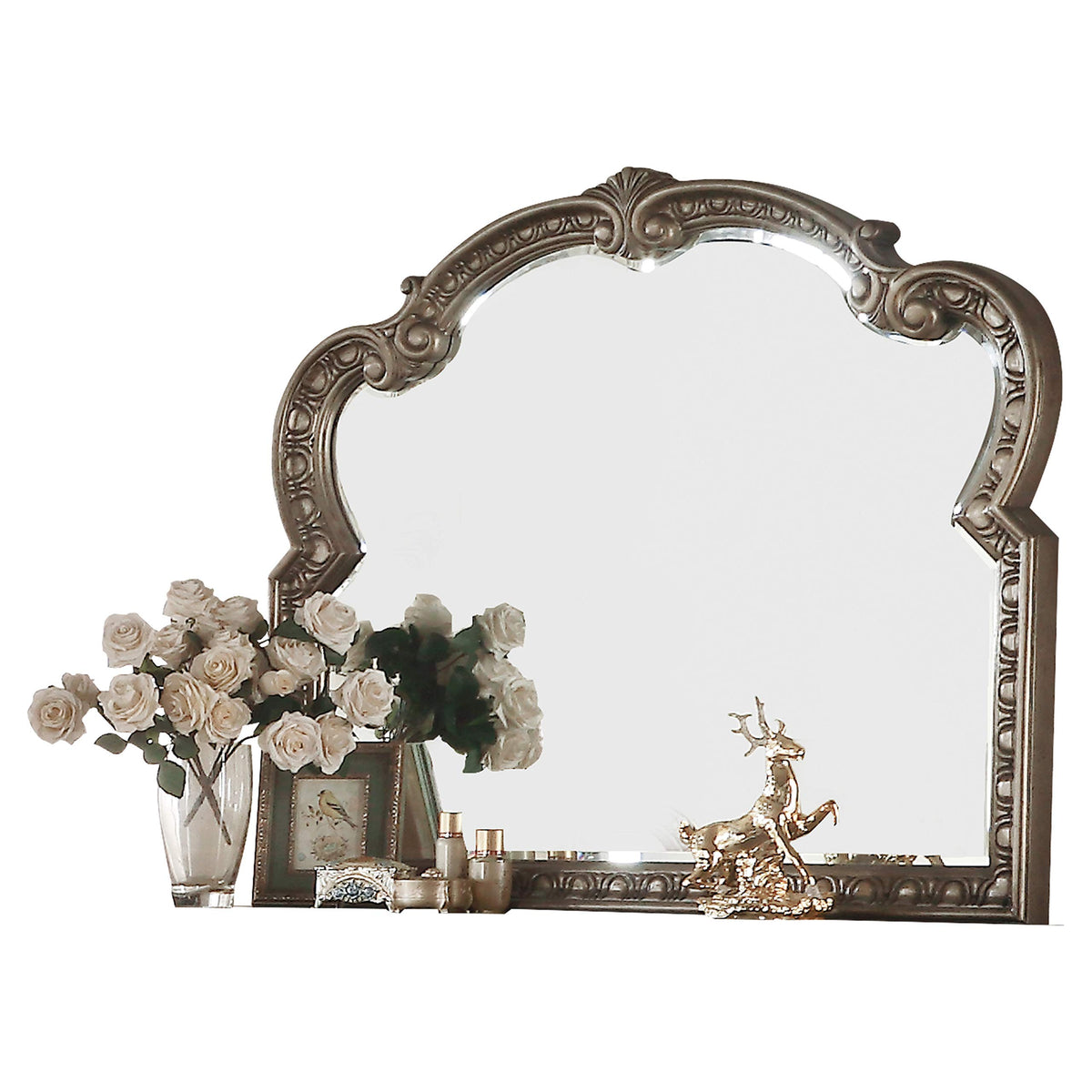 HomeRoots Wood, Poly Resin • Veneer (Wood), Engineered Woo Mirror, Antique Champagne