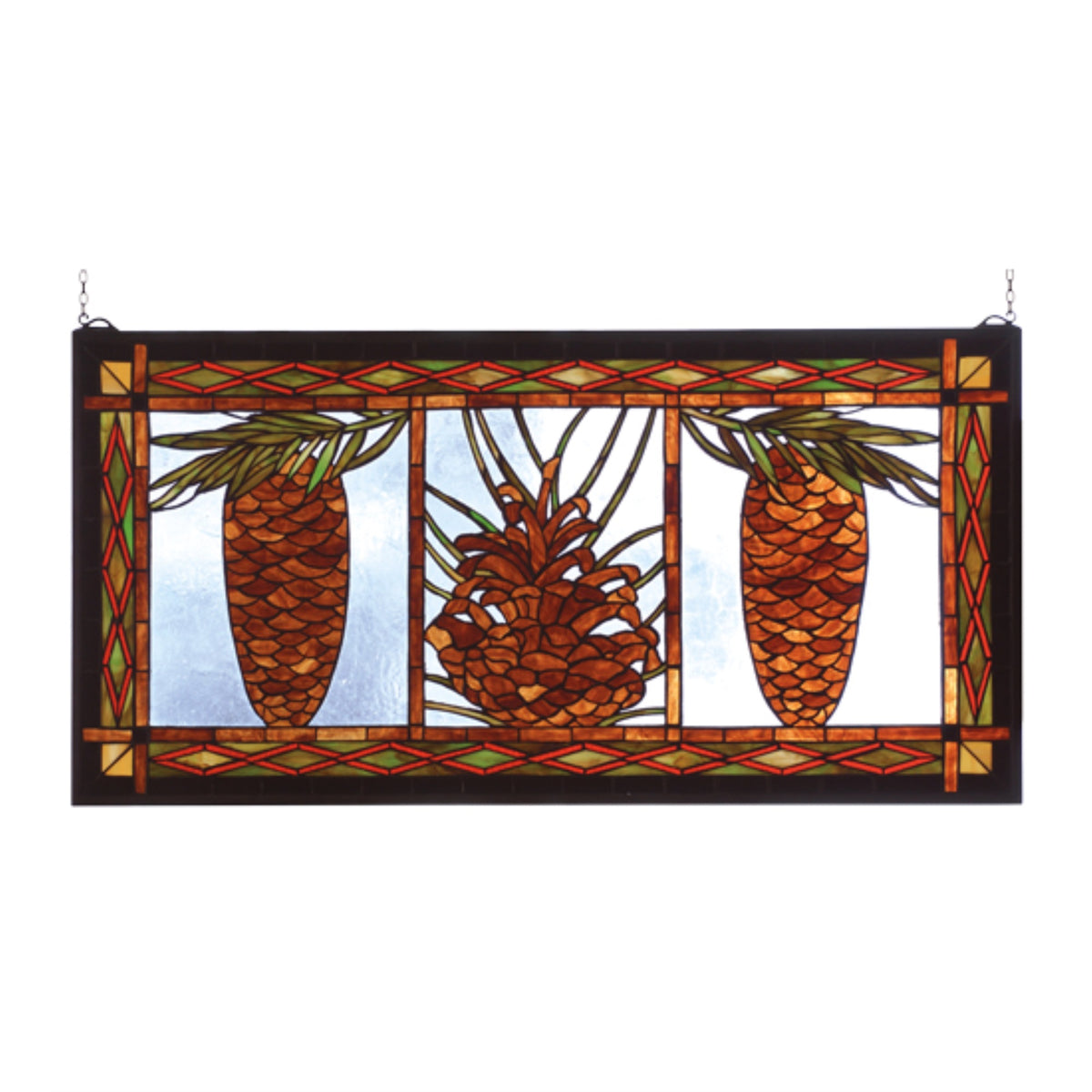 36 Inch  Wide X 18 Inch  High Pinecone Stained Glass Window