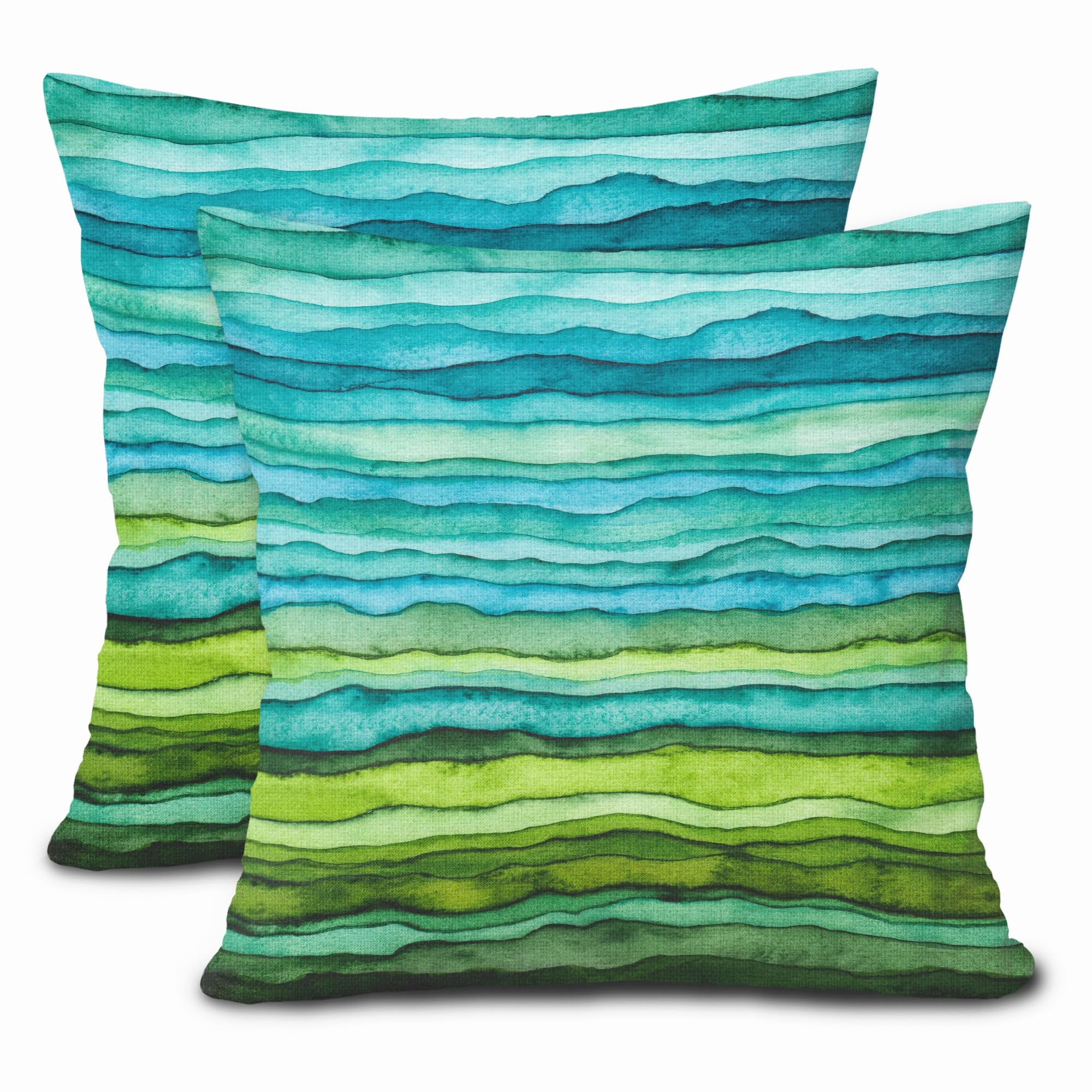 Aportt Teal Blue Green Pillow Covers 18X18 Inch Watercolor Aqua Waves Brush Pillow Cases Abstract Striped Sea Splash Throw Pillo