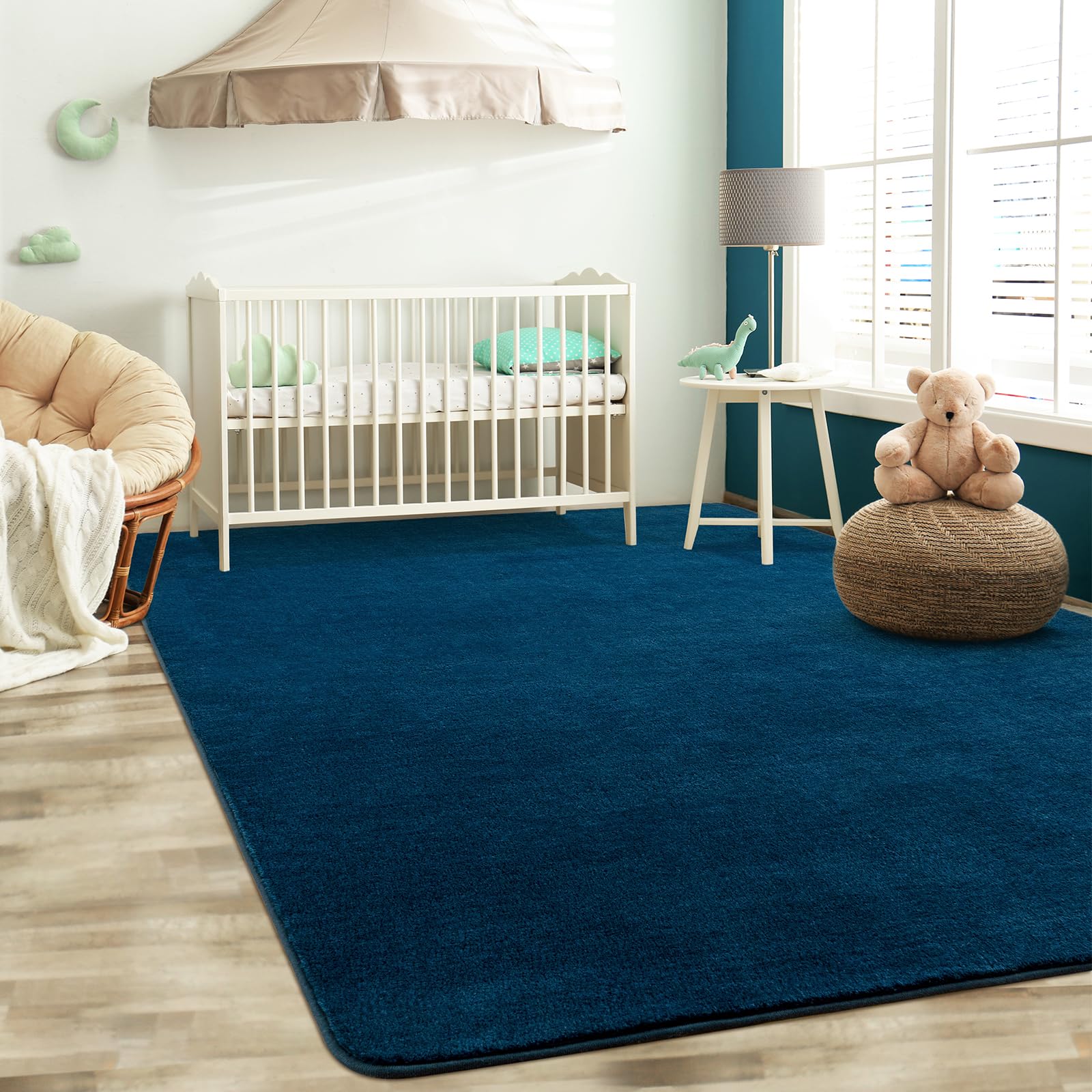 Softlife Washable Living Room Rug, 6X9 Navy Blue Area Rugs For Bedroom, Soft Fluffy Fuzzy Carpet Bedside Rug Indoor Non-Slip Rug