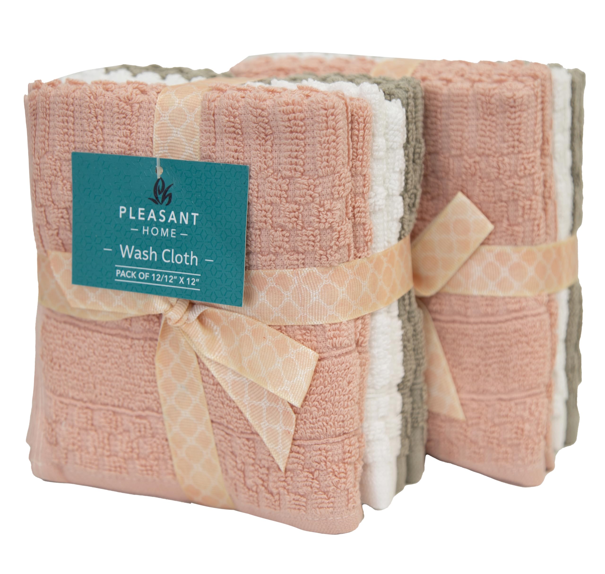 Ph Pleasant Home Diamond Wash Cloths Set - 12 Pack (12” X 12”) – 509 Gsm - 100% Ring Spun Cotton Wash Cloth - Super Soft And Highly Absorbent Face Towels (Blush, White & Tan)
